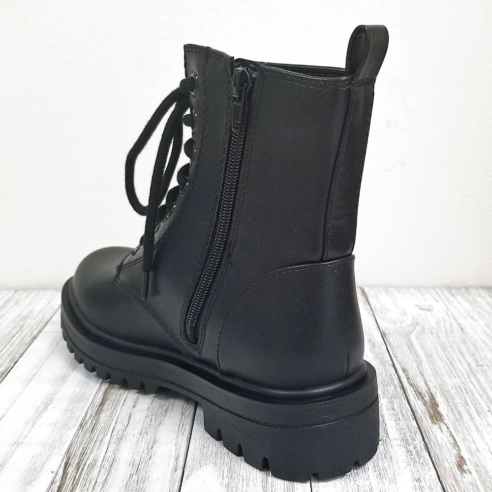 Women's Black Combat Boots - Lace-Up Moto Platform - Picture 4 of 5